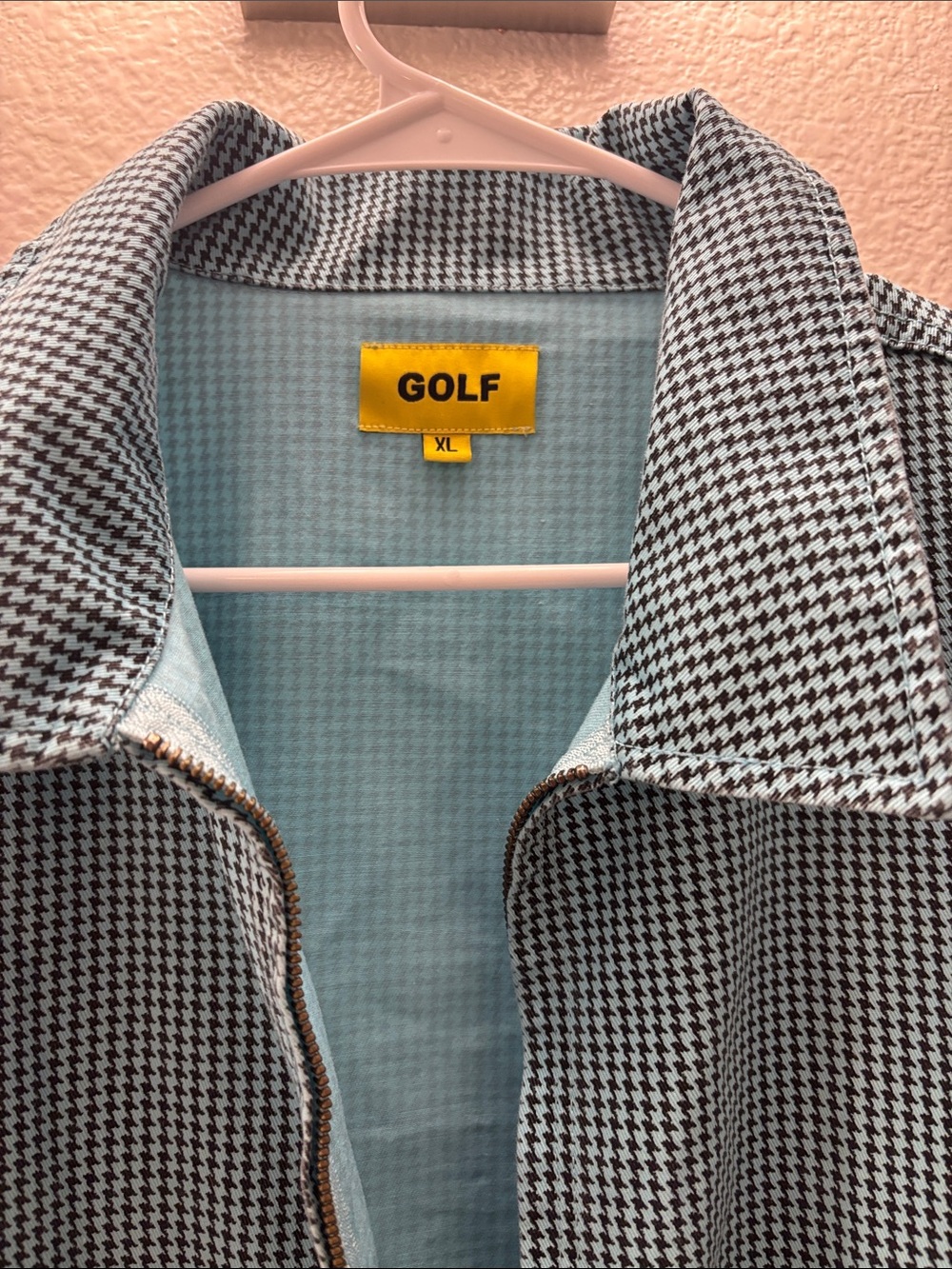 Lightweight Blue Micro-Check Zip Bomber Jacket - Picture 3 of 4